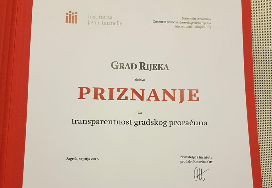 Priznanje za transparentnost gradskog proračuna